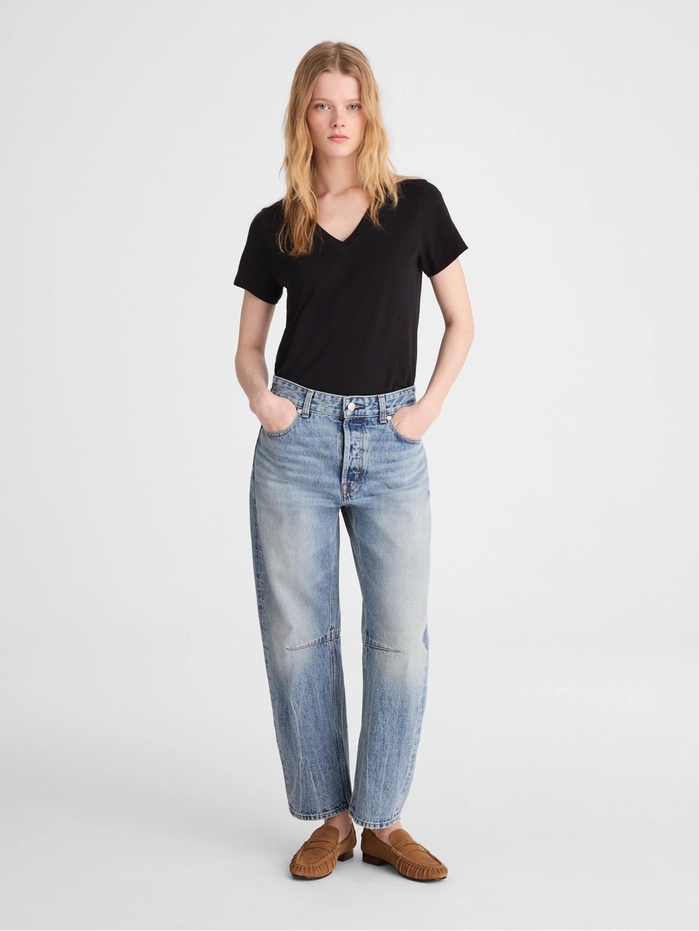 Madewell The Darted Barrel-Leg Jean in Japanese Denim Blue Size W24 NWT